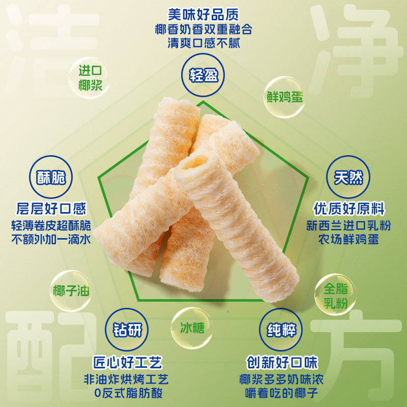 小鹿蓝蓝50%椰浆牛乳椰子卷宝宝儿童健康零食非油炸非膨化,淘宝优惠券,粉丝福利购,淘宝优惠卷