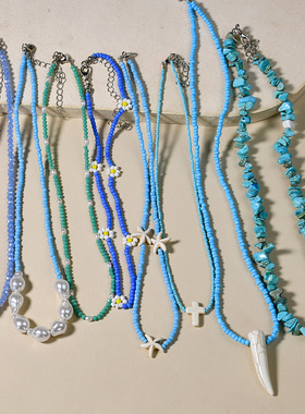 花朵叠戴项链锁骨链手工