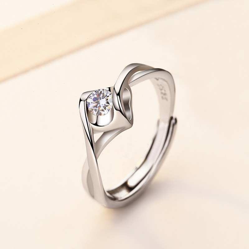 s925女日韩简约开口时尚个性银戒指 晶之若戒指/指环