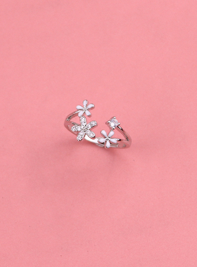 日系甜美闪钻花朵开口ins设计感