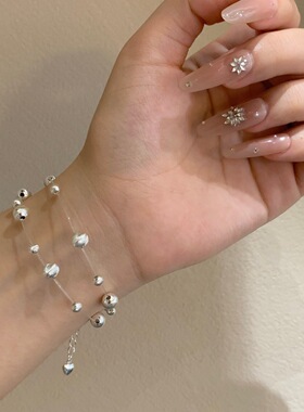日韩小众设计感拉丝猫眼手链 双层鱼线串珠百搭简约手饰女高级感