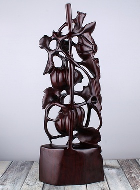 新品黑檀木雕南瓜架摆件 特色工艺品家居装饰雕刻摆件瓜架