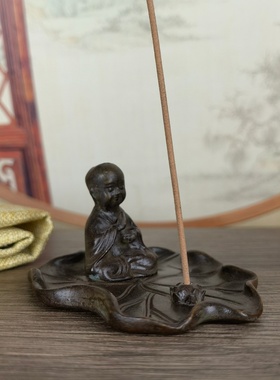 做旧仿古铜老包浆一叶成佛线香摆件新中式禅意香插家居办公室礼品