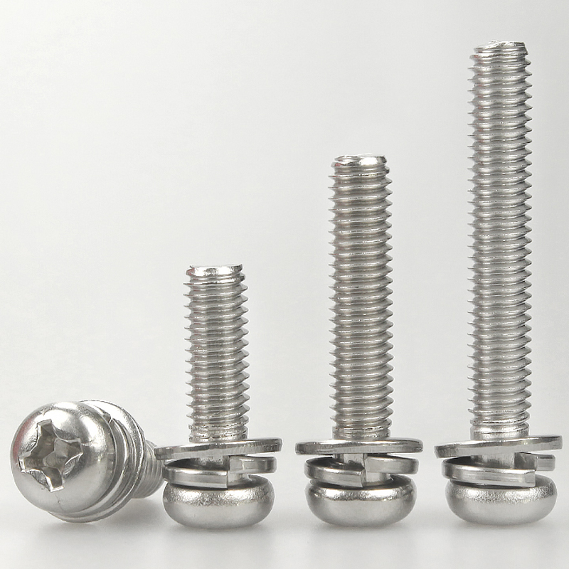 304不锈钢十字盘头三组合螺丝钉圆头M1.6M2M2.5M3M4M5M6M8M10*7x9 - 图0