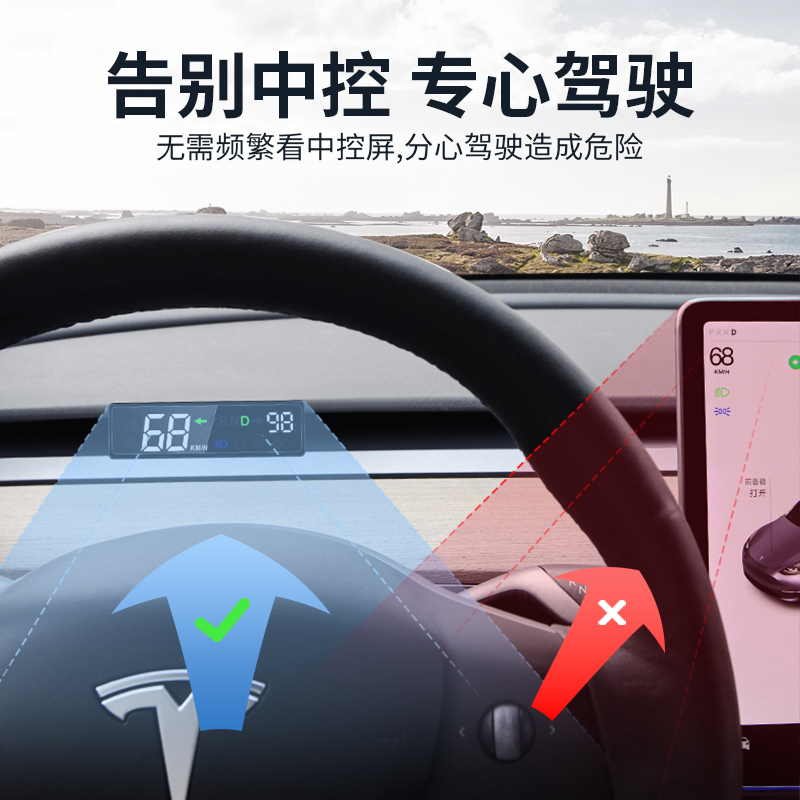 适用特斯拉HUD抬头显示空气码表Model3y车速仪表盘丫改装配件神器-图1