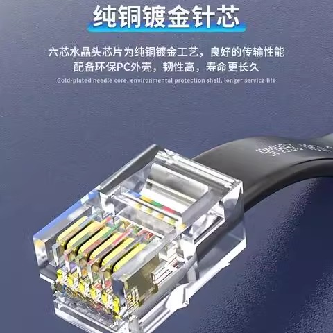 浙凡RJ11纯铜多股6芯左右歪扁平成品电话RJ12六芯6P6C连接数据线 - 图0