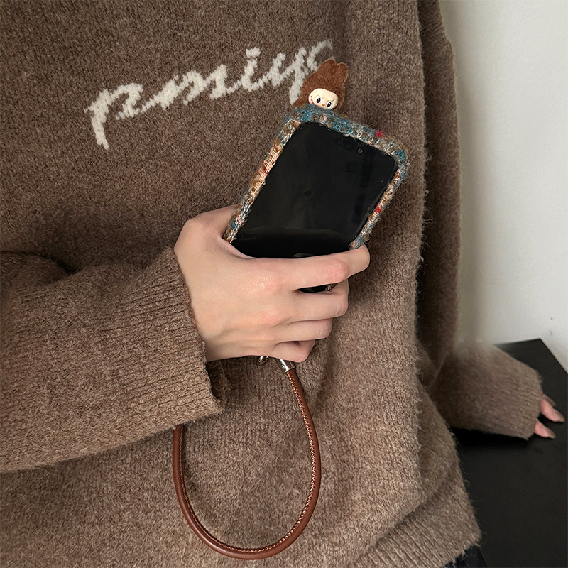 绒布拼接格子适用华为pura80pro+手机壳pura70ultra立体p60art趴趴p40por+十p30手提绳p20毛绒p10plus秋冬季p - 图0