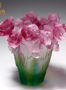 琉璃玫瑰花瓶小摆件香炉薰香客厅书房轻奢高档装饰工艺礼品摆饰搬