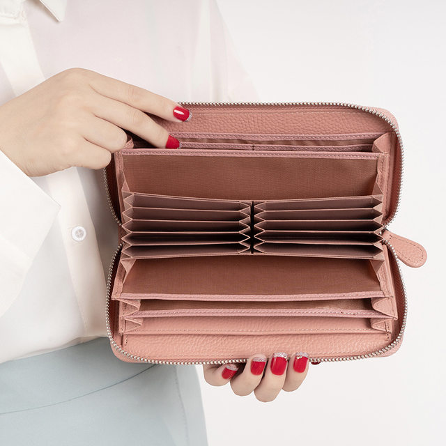 2025 new genuine leather long wallet rfid cross-border multi-card slot Japanese style wallet large capacity zipper women's wallet