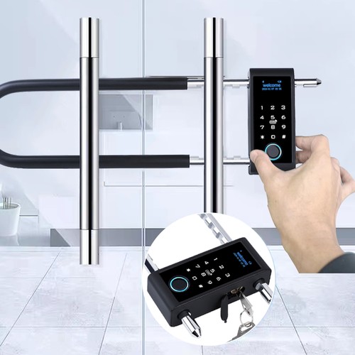 密码u型锁玻璃门指纹锁双门商铺店面大门U形插锁电子锁智能门锁 - 图2