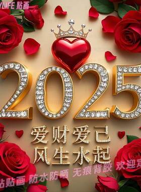 爱财爱己风生水起标语贴纸门贴年画墙上美化贴画新年自贴装饰画报