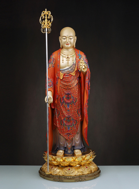 地藏王菩萨铜像南无地藏王佛像九华山地藏王全铜漆线家用供奉摆件