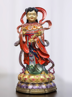 金童玉女铜像善财童子龙女观音菩萨侍者佛像全铜贴金家用供奉摆件
