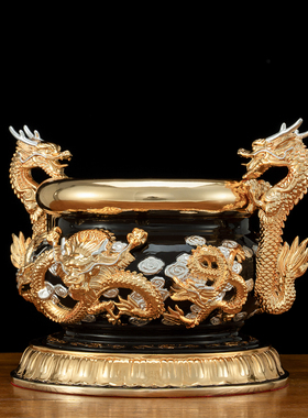 康盛九龙香炉铜鎏金香炉九龙铜炉供炉全黄铜大中小号铜质供具摆件