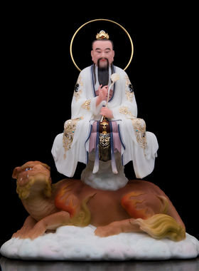 骑兽三清道祖神像汉白玉青牛太上老君元始道德灵宝天尊供奉摆件