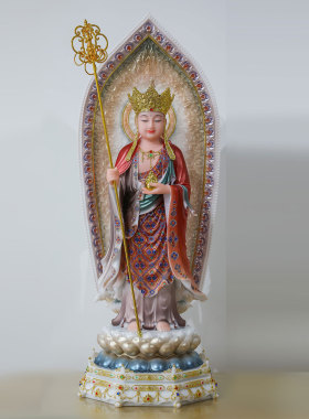 地藏王佛像汉白玉站莲背光地藏王菩萨地藏王菩萨佛堂供奉摆件