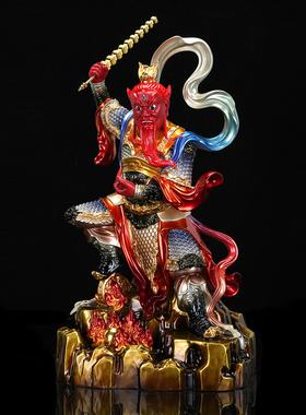 王灵官铜像王天君神像全铜彩绘火神三眼马王爷铜像家用供奉摆件
