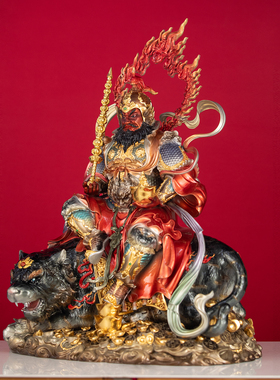 武财神赵公明神像黑虎赵玄坛摆件中路财神赵元帅骑虎铜像招财家用