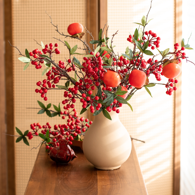 带叶红果发财果仿真花摆件冬青浆果树枝客厅假花摆设干花 - 图2
