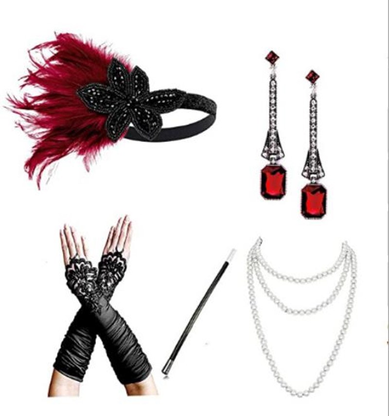 1920s Great Gatsby Accessories Set Flapper Headband Costume-图3