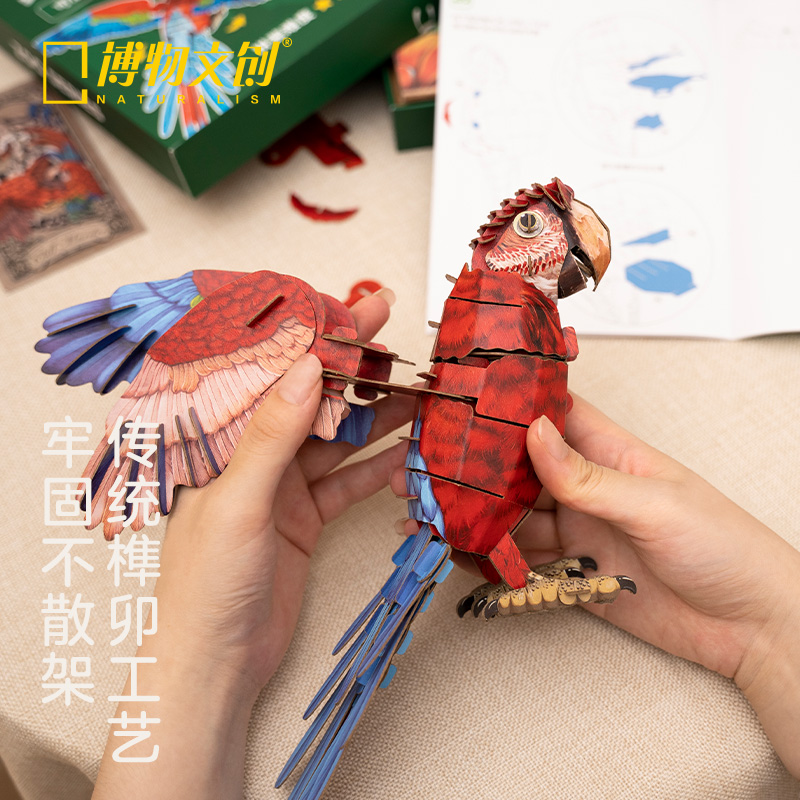 博物文创 天空系列红绿金刚鹦鹉纸模型拼装榫卯工艺高难度礼物 - 图1