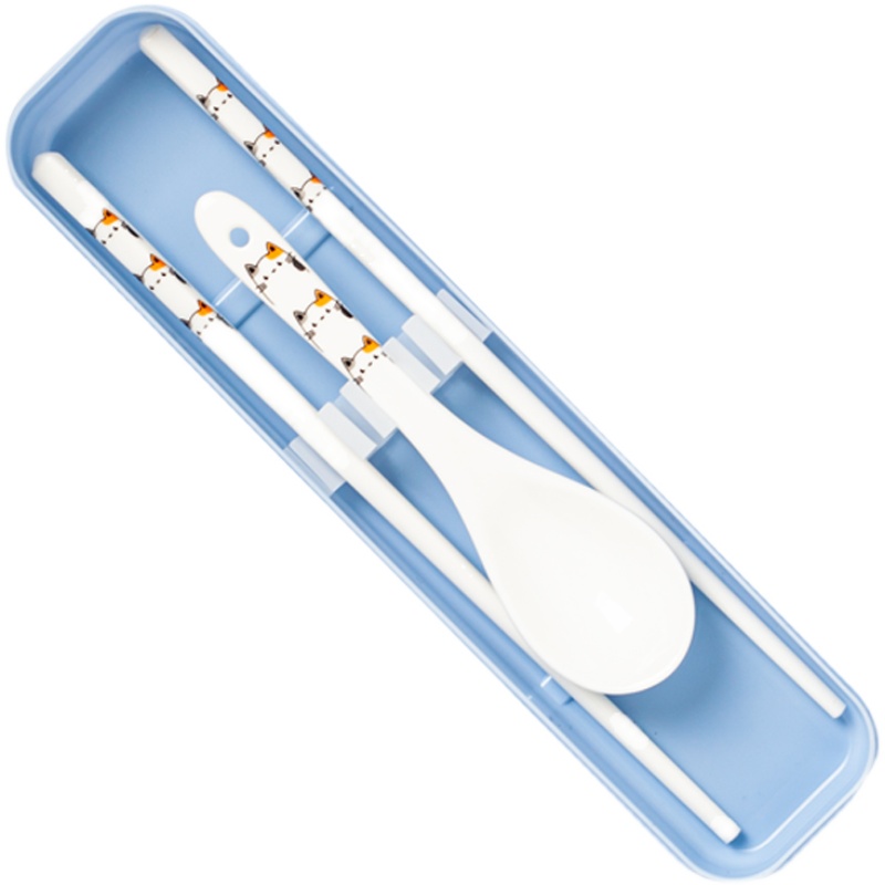 可爱便携式陶瓷勺子筷子套装成人学生三件套收纳盒不锈钢儿童餐具