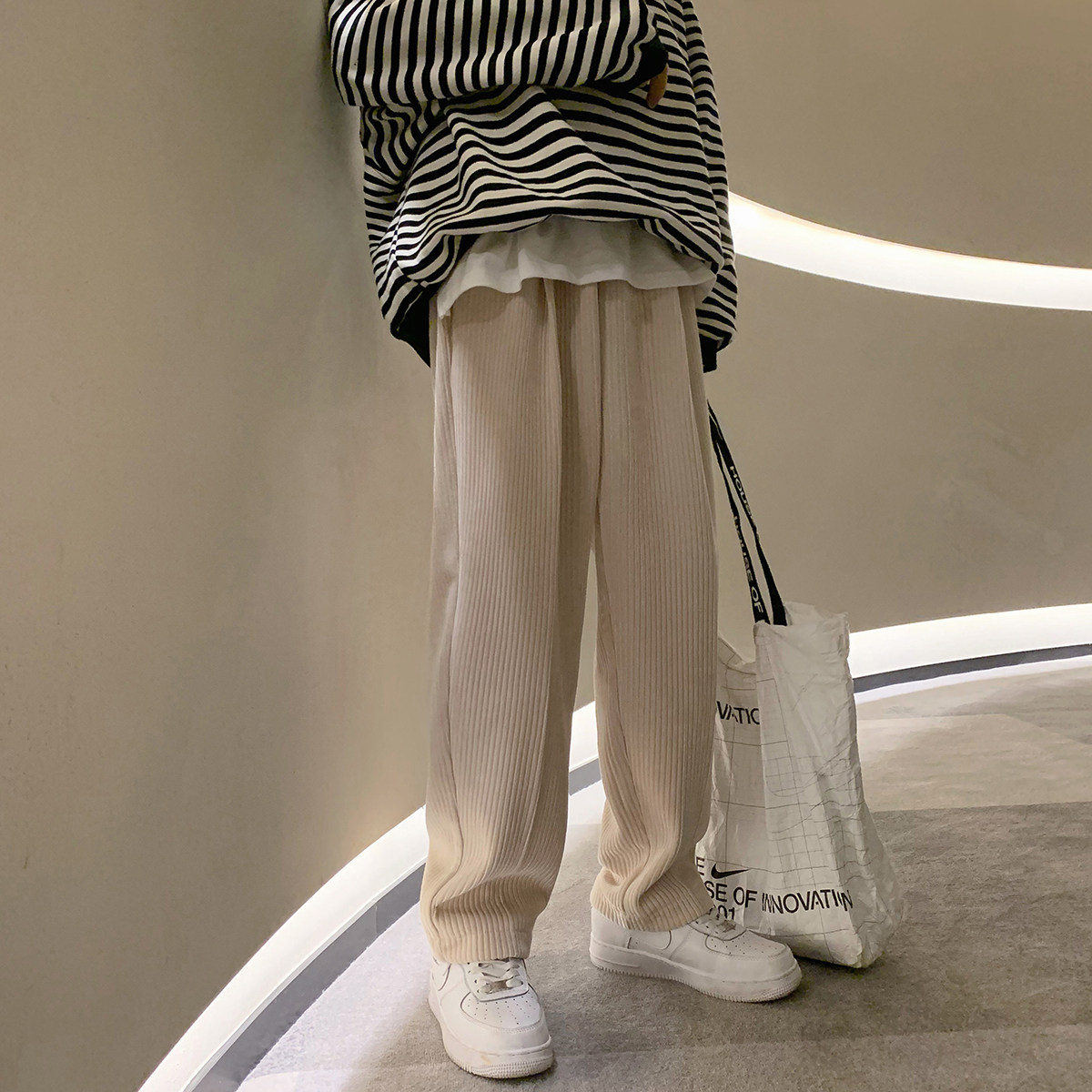 oversize雪尼尔男冬加厚潮流阔腿裤 康帝奇休闲裤