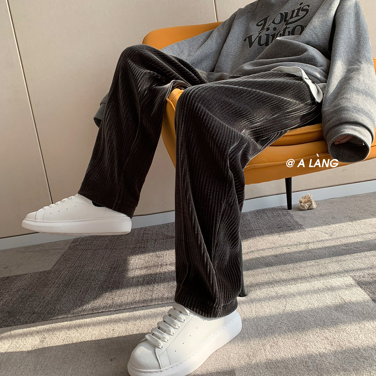 oversize雪尼尔男冬加厚潮流阔腿裤 康帝奇休闲裤