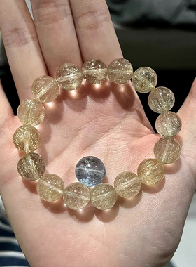 天然水晶金发晶海蓝宝搭配月光石