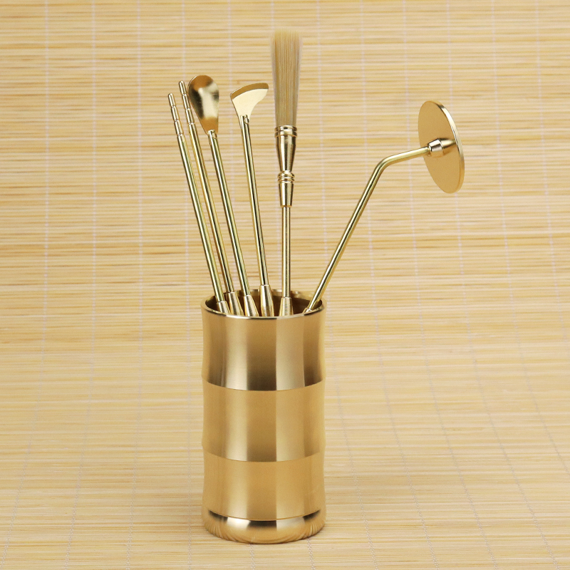 全黄铜香道工具套装打篆入门6厘米香篆香铲香勺灰压香筷香道瓶 - 图1