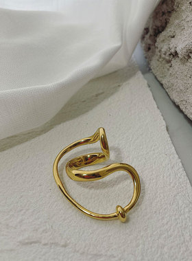 日韩S925银线条波浪戒指女复古时尚简约冷淡风开口指环嘻哈食指戒