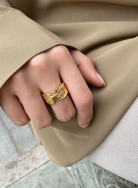 韩版泰银百搭锁链指环链条开口