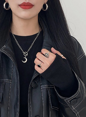 原宿ins朋克风蹦迪复古月亮吊坠