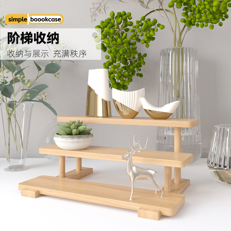 实木阶梯收纳架创意饰品展示台木质桌面手办展示架多层置物架摆件 - 图2