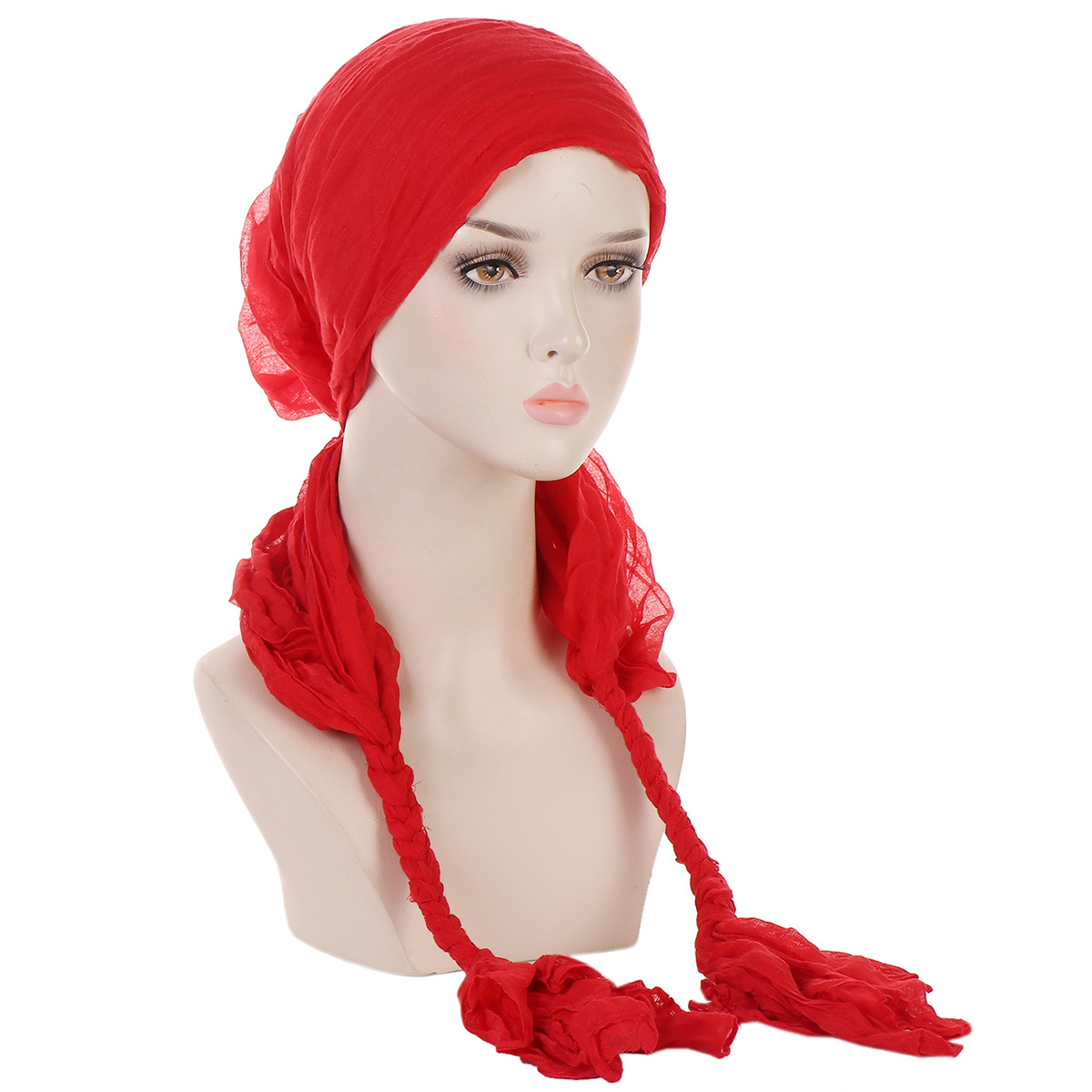 马来西亚辫子包头巾民族风围巾褶皱百搭简便头巾帽女turban scarf