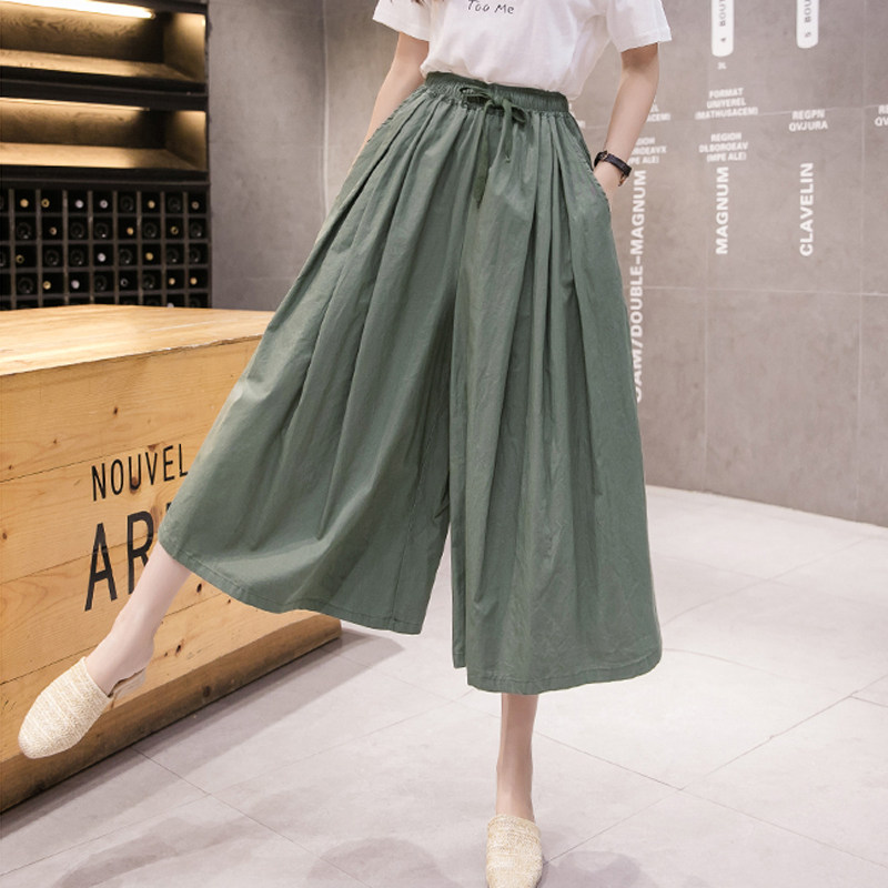 韩版宽松高腰显瘦女夏松紧系带裤裙 奈菲妮休闲裤