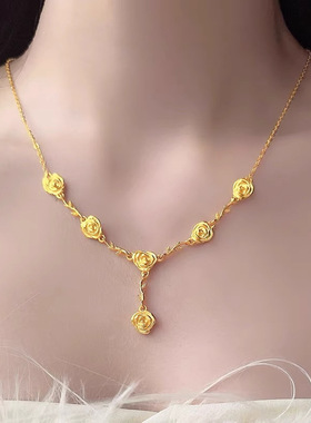 玫瑰花枝项链女山茶花朵挂坠套链