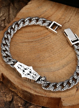 新品国风潮流唐草纹古巴手链镶嵌