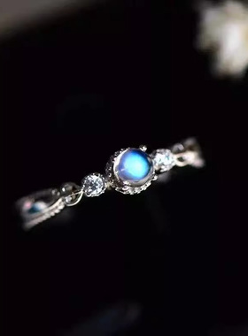 简单清新净体蓝月光石戒指简约流