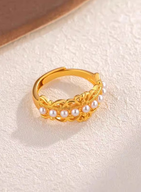 新品古法蕾丝花边戒指女皇冠小众