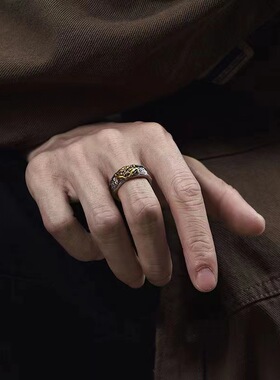 复古民族风潮流吞金兽戒指做旧工