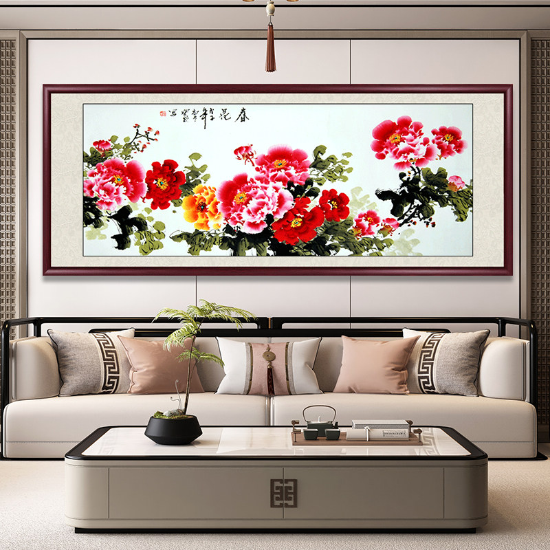 花开富贵客厅装饰画牡丹花鸟国画手绘真迹挂画中式沙发背景墙壁画,淘宝优惠券,粉丝福利购,淘宝优惠卷