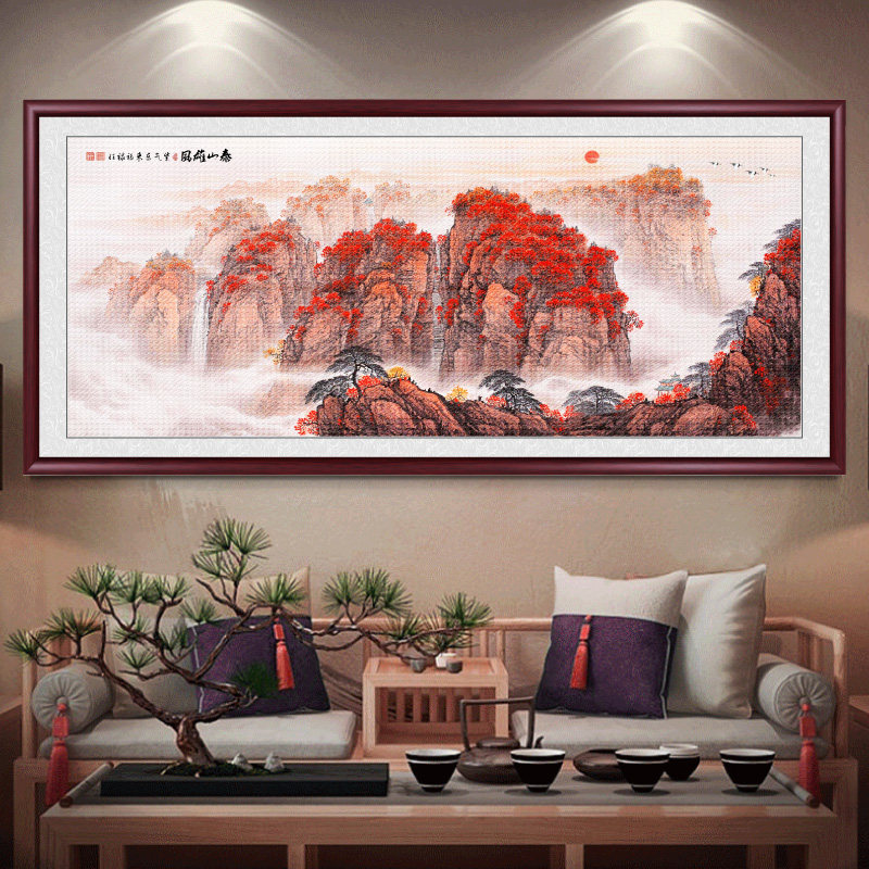 鸿运当头国画山水画客厅装饰画办公室挂画靠山沙发背景墙壁画中式_虎窝淘