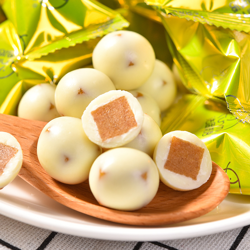 法思觅语酸奶芒果球巧克力涂层夹心山楂球儿童糖果小零食罐装138g