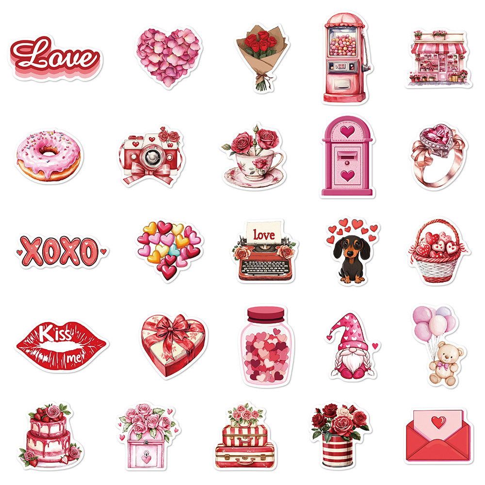 50张粉色情人节涂鸦贴纸笔记本电脑手账本手机壳装饰防水diy贴画