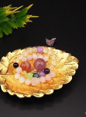 金色锌合金树叶花纹盘水晶手链盘