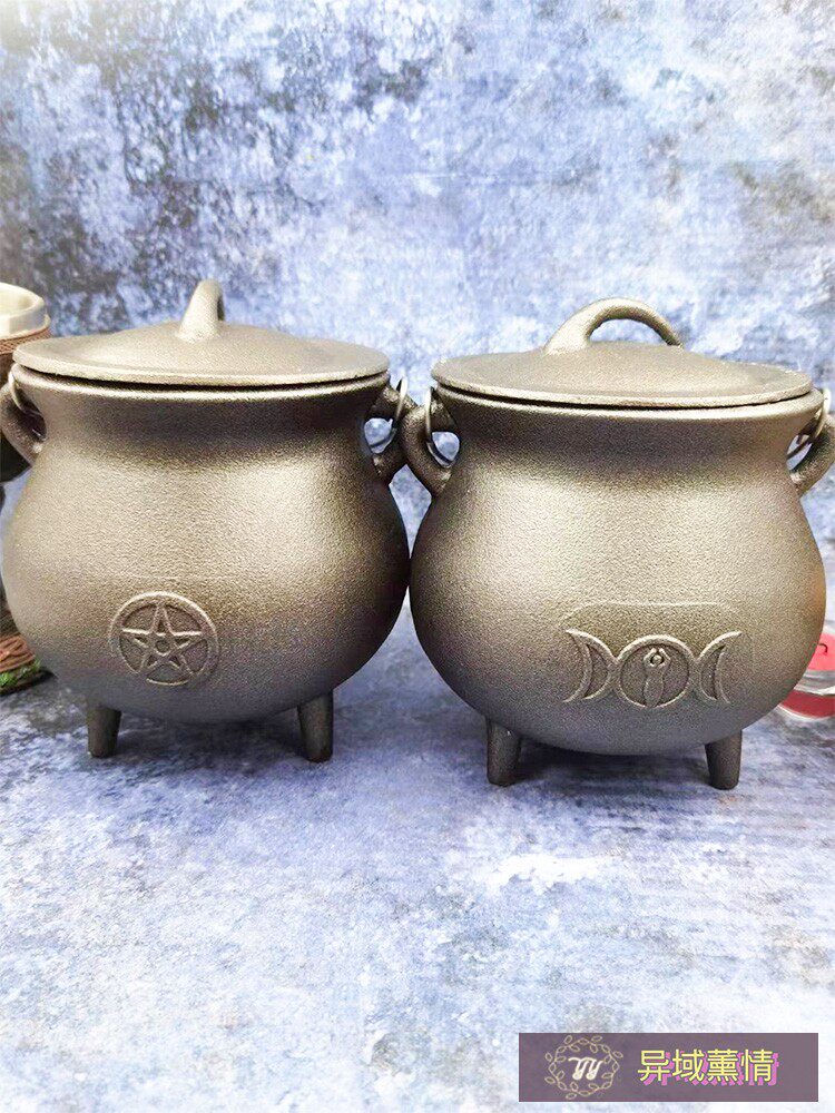 生铁锅草药锅大釜燃烧草药锅摆件三腿锅五芒星三相月多款型号铸铁,淘宝优惠券,粉丝福利购,淘宝优惠卷