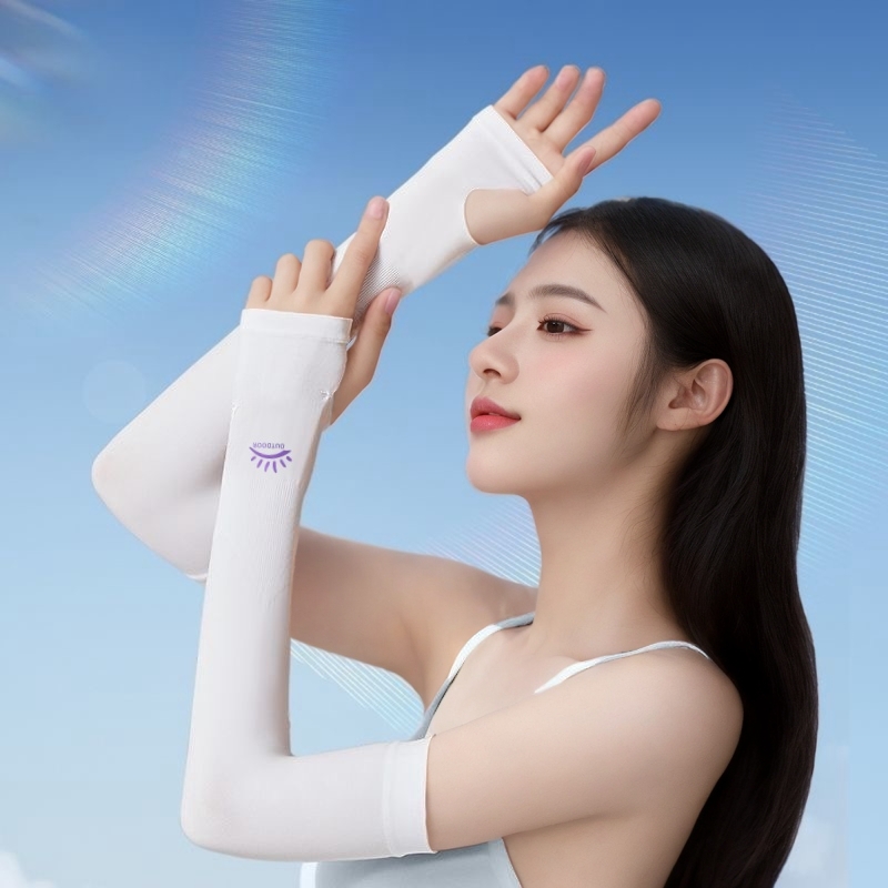 夏季防晒冰袖男女冰丝袖套防紫外线透气手套手臂袖骑行开车护臂袖 - 图2