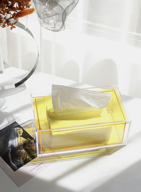 现代艺术亚克力纸巾盒摆件餐桌茶几收纳抽纸盒饰品样板间客厅软装