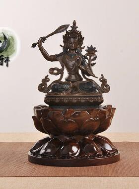 红花梨雕刻佛像圆形莲花底座托加高寺庙供奉香薰炉莲花大座台实木